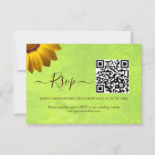 黄色い花オン抽象芸術結婚グリーン 出欠カード (正面)