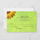 黄色い花オン抽象芸術結婚グリーン 出欠カード (正面)