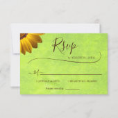 黄色い花オン抽象芸術結婚グリーン 出欠カード (正面)