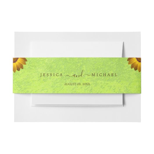 黄色い花オン抽象芸術結婚グリーン 招待状ベリーバンド (正面例)