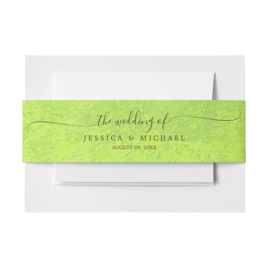 黄色い花オン抽象芸術結婚グリーン 招待状ベリーバンド (正面例)