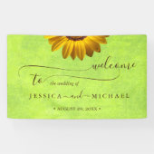 黄色い花オン抽象芸術結婚グリーン 横断幕 (横)