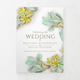 黄色い花シブ結婚バルディアの全てが一つ 三つ折り招待状