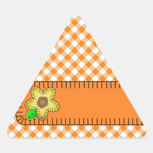 黄色い花ジンガム背景三角形ステッカー 三角形シール (正面)