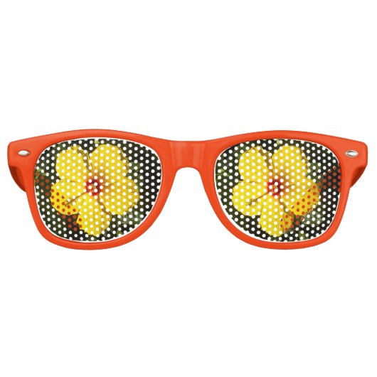 黄色い花ハイビスカスアダルトパーティー レトロサングラス (正面)