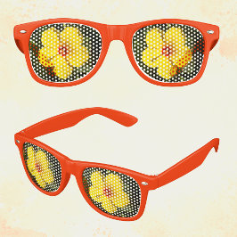 黄色い花ハイビスカスアダルトパーティー レトロサングラス