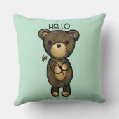 黄色い花付きかわいい茶色のクマこんにちは クッション (裏面)