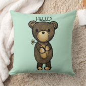 黄色い花付きかわいい茶色のクマこんにちは クッション (ブランケット)