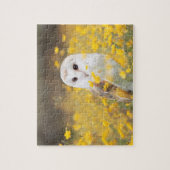 黄色い花分野のメンフクロウ ジグソーパズル (縦)