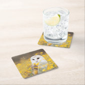 黄色い花分野のメンフクロウ スクエアペーパーコースター (インサイチュ)