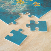 黄色い花及び蝶を持つ白いマウス ジグソーパズル (側面)