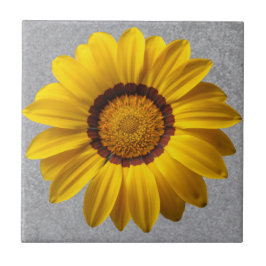 黄色い花抽象芸術の線の灰色の背景、 タイル