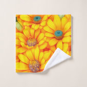 黄色い花柄 バスタオルセット (ウォッシュタオル)