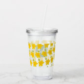黄色い花模様手描き名文字モノグラム アクリルタンブラー (裏面)