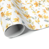 黄色い花水色パターン ラッピングペーパー (ロールコーナー)