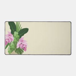 黄色い花瓶の熱帯メディニラピンクの花 デスクマット