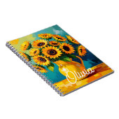 黄色い花瓶の黄色のひまわりパーソナライズされた ノートブック (右側)