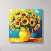 黄色い花瓶の黄色のひまわり キャンバスプリント (正面)