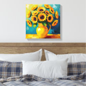 黄色い花瓶の黄色のひまわり キャンバスプリント (インサイチュ (寝室))