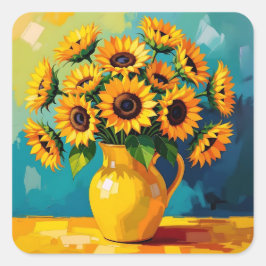 黄色い花瓶の黄色のひまわり スクエアシール