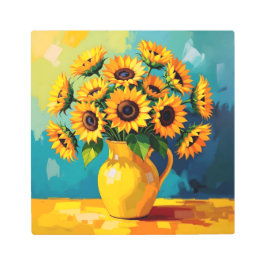 黄色い花瓶の黄色のひまわり メタルプリント