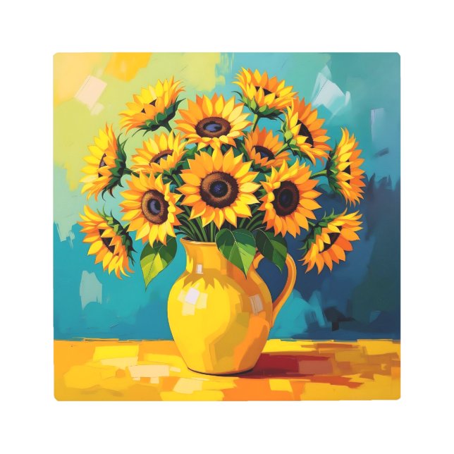 黄色い花瓶の黄色のひまわり メタルプリント (正面)