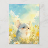 黄色い花畑で微笑む赤ちゃんチンチラ ポストカード (正面)
