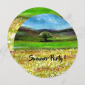 黄色い花畑に立つ一本の木 夏のParty 招待状 (正面/裏面)