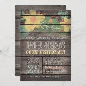 黄色い花素朴咲き大人の10代の誕生日 招待状 (正面/裏面)