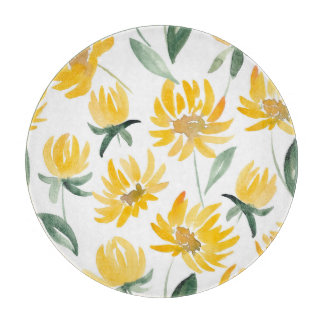 黄色い花葉夏のパターン カッティングボード