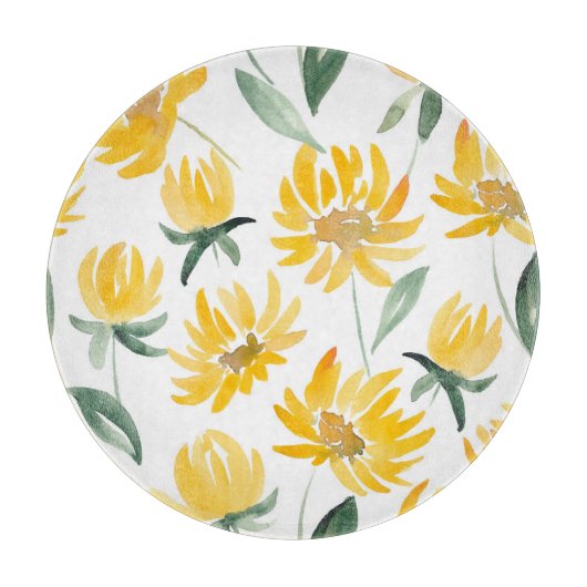 黄色い花葉夏のパターン カッティングボード (正面)