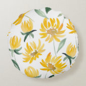 黄色い花葉夏のパターン ラウンドクッション (裏面)