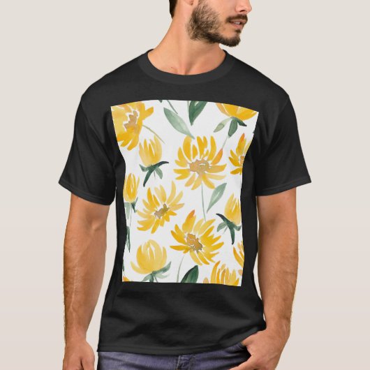 黄色い花葉夏のパターン Tシャツ (正面)