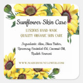 黄色い花製品原料四角ステッカー スクエアシール (正面)