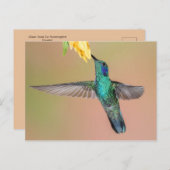 黄色い花飛んでいるに緑のハミングバード ポストカード (正面/裏面)