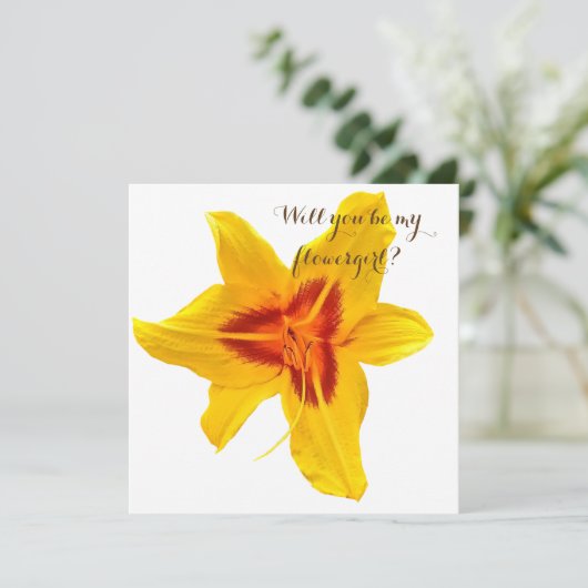 黄色い花、あなたは私のフラワーガールカードになりますか 招待状 (スタンド正面)