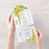 黄色い花、アーチおよびモノグラム秋の結婚式 オールインワン招待状 (貼ってはがせる)