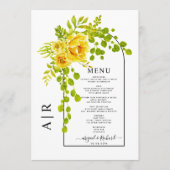 黄色い花、アーチおよびモノグラム秋の結婚式 メニュー (正面)