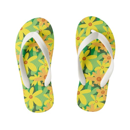 黄色い花 キッズビーチサンダル (フットベッド)
