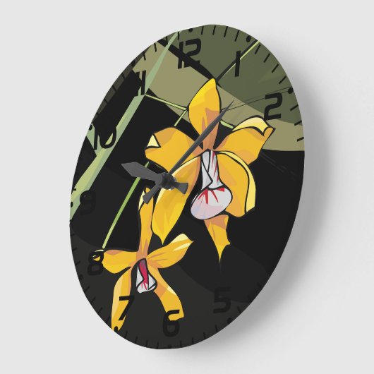 黄色い花 ラージ壁時計 (傾斜)