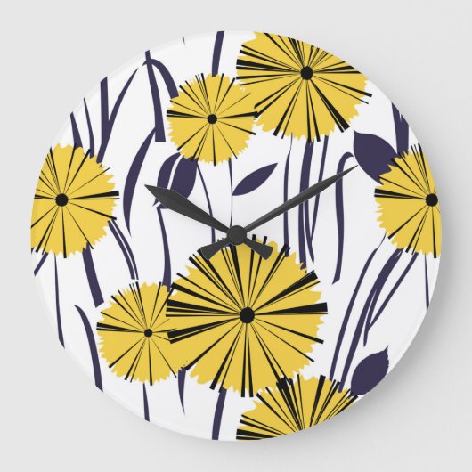 黄色い花 ラージ壁時計 (正面)