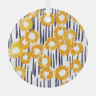 黄色い花：手色彩の鮮やかヴィンテージ ガラスオーナメント