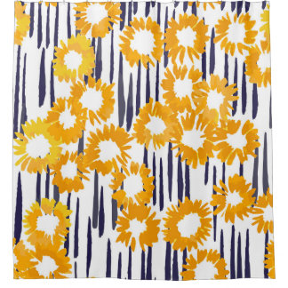 黄色い花：手色彩の鮮やかヴィンテージ シャワーカーテン