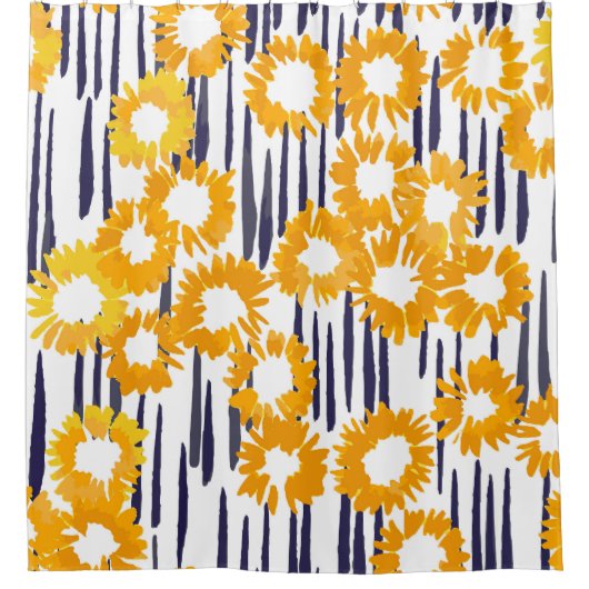 黄色い花：手色彩の鮮やかヴィンテージ シャワーカーテン (正面)