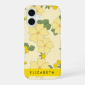 黄色い花、花の模様、お名前 iPhone 16ケース (裏面)