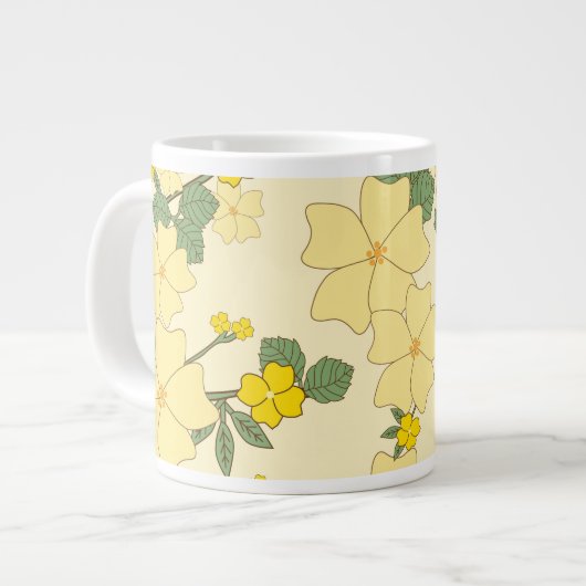 黄色い花、花柄、花柄 ジャンボコーヒーマグカップ (正面左)