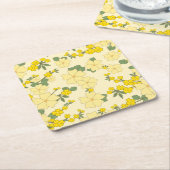 黄色い花、花柄、花柄 スクエアペーパーコースター (アングル)
