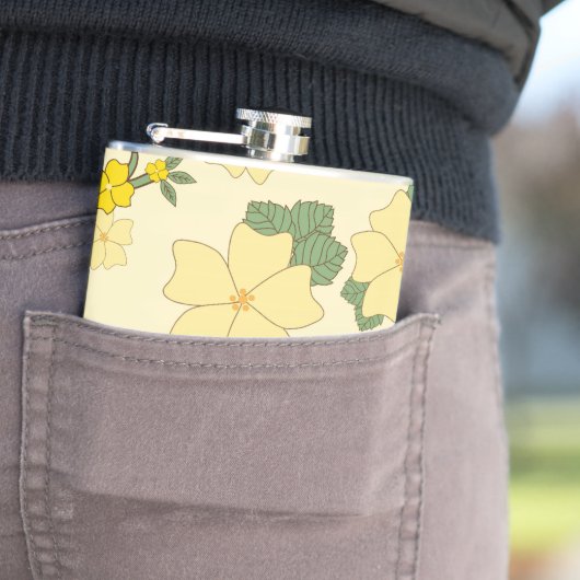 黄色い花、花柄、花柄 フラスク (インサイチュ)