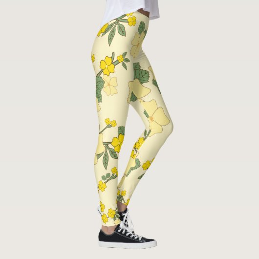 黄色い花、花柄、花柄 レギンス (右)