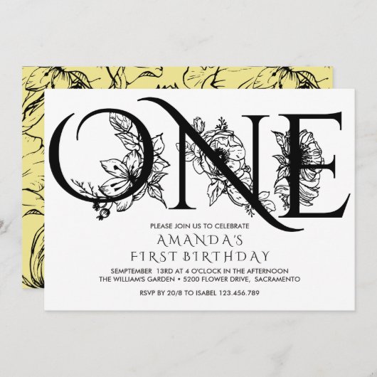 黄色い花 |誕生日パーティー 招待状 (正面/裏面)